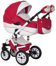 Детская коляска 2 в 1 Riko Brano Ecco 20 Sport Red (белая кожа – красная ткань)